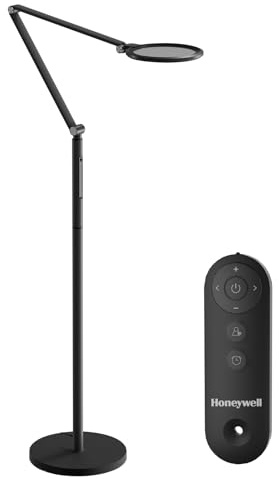 Honeywell LED Lampada da terra - F01BK Sunturalux Lampada da terra dimmerabile con telecomando, naturale diurna 5 colori e 5 luminosità regolabili per l'ufficio, il soggiorno e la camera da letto