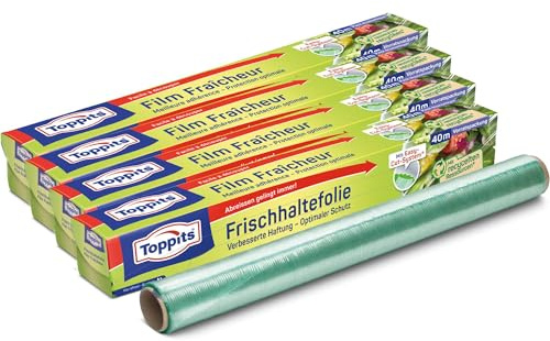 Toppits Plastfolie 4 x 40 m – självhäftande 3 lager specialfolie – tillverkad av 70% återvunna resurser – 4 x 40 meter