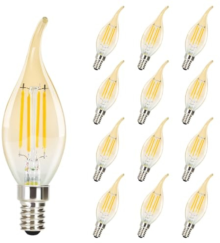 GBLY 12 Stück LED E14 Glühbirne Leuchtmittel Lampe Warmweiß kerze Birne 4W | 2700K Filament Retro Edison Glühlampe Vintage Light Weihnachten Bulb Glas Energiesparlampe