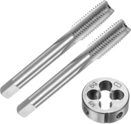 QUARKZMAN Set di 3pz Maschio e Filiere, Metrico M9 x 1.25 Maschio Filettatura e Filiere Rotondo, Kit di Attrezzi per Filettatura e Maschiatura per Riparazione di Dadi Viti