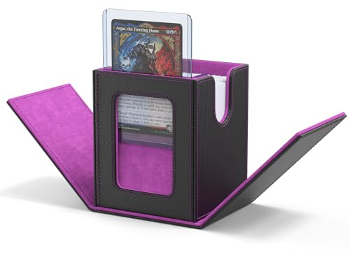 ZLCA MTG Deck Box mit Commander Display, Magnetic Sammelkarten Box für 100+ hüllen Karten, Premium Karten Aufbewahrungsbox mit 2 kartentrenner 1 Toploader Kompatibel mit Trading Cards (Black&Purple)