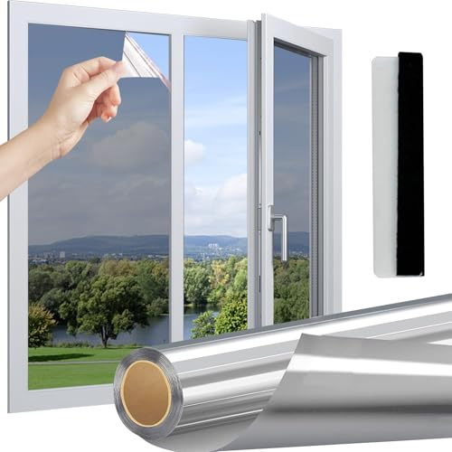 Linarun Spiegelfolie Fenster Sichtschutz Fensterfolie Blickdicht von Außen Sichtschutzfolie Sonnenschutzfolie Selbsthaftend Tönungsfolie Wärmeschutzfolie UV Schutzfolie 118x200cm