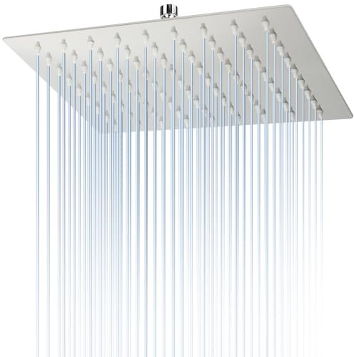 ILIKEPOW Rain Shower Head 8 inch Square Large Rainfall Overhead Fixed Shower Head, 304 Stainless Steel, Chrome