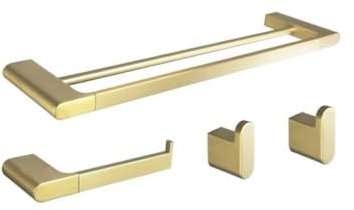Edelstahl gebürstetes Gold, doppelter Handtuchhalter, Toilettenpapierhalter, Doppelhaken, Bademantelhaken, Badezimmer-Zubehör-Set, 4-teiliges Set
