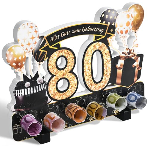 Yibat Geldgeschenke Verpackung zum 80 Geburtstag Mann Frau Geldgeschenke, 80. Geburtstag Mann Frau Aus Holz Deko, für Geburtstag Geschenk, Tischdeko Geburtstag Verwendet Werden