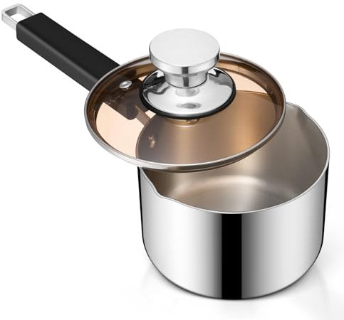 TeamFar 1 Quart Saucepan, Stainless Steel Tri-Ply Small Sauce Milk Pan with Heatproof Handle for Cooking/Boiling/Simmering, For Induction/Gas/Electric, Healthy & Heavy Duty, Dishwasher Safe