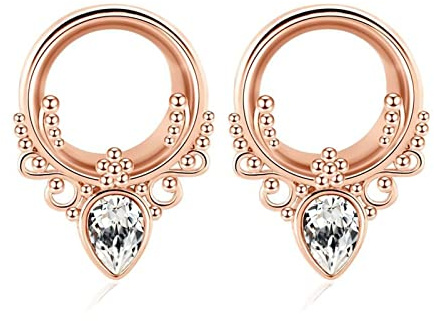 Stfery Ohrringe Herren Tunnel 14mm, 2 Stk Edelstahl Ohr Plugs Roségold Ohr Plug Flesh Tunnel Mit Filigranem Rand Und Zirkon