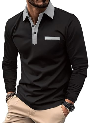 Halfword Mens Polo Shirts Long Sleeve Casual Golf T Shirt Turn Down Collar Shirts