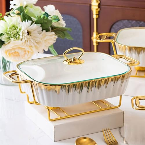 ZYJIX Chafing Dish Ceramics Buffet Server Set For Parties Weddings - Food Warmer For Catering Events, Warming Tray Buffets, Banquets(Size:2.3L,Color:White)