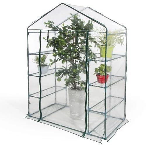ESTO Serra da Balcone da Giardino, Corpo in Policarbonato e Telo in PVC Trasparente, Adatto per Colture Invernali, Copertura per Piante e Fiori (8 Ripiani)