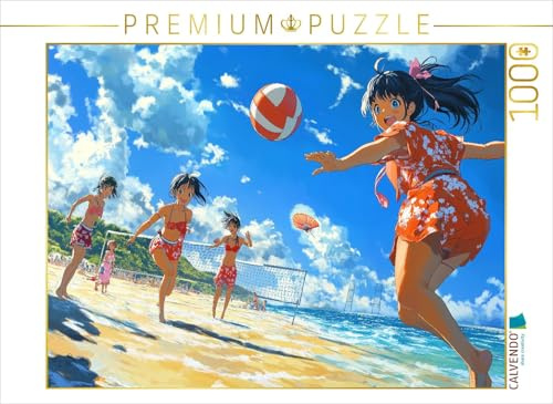 Puzzle · Anime Volleyball Girls – Kawaii Manga-Szene am Strand in | leuchtenden Farben · Strandvolleyball Anime-Girls · Kawaii Manga-Illu… · 1000 Teile · Lege-Größe 64 × 48 cm · CALVENDO Puzzle