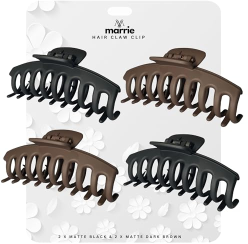 Marrie Large Hair Claw Clips for Thick Hair Nonslip Jumbo Hair Clamp Strong Big Hold Jaws Hair Styling Accessories for Women Girls Size 4.3 Inches (4 Pack (Matte Black & Dark Brown)