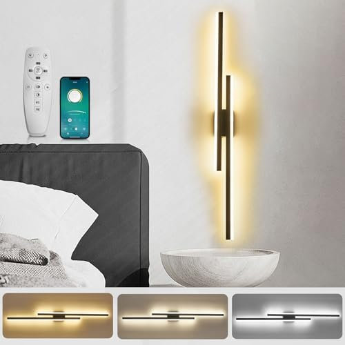 SUCIKORIO LED Wall Light 100cm Long Led Wall Lights Dimmable 5%-100% 3000K-6000K Warm Cool White Modern Wall Sconce Lamp Internal Wall Lamps Indoor with Remote Control & APP for Bedroom, Living Room