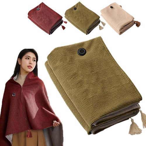 Mantón Con Calefacción, Manta Con Calefacción Portátil Por USB, Manta Eléctrica Portátil, 3 Niveles Calor, Capa Calentamiento Corporal Eléctrica Con Cremallera Suave Calentamiento Rápido 15 S