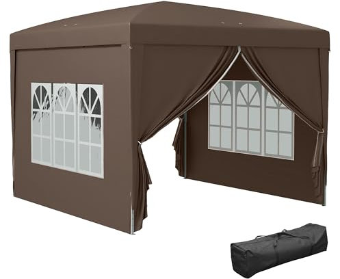 Outsunny Pavillon env.3x3m, hydrofuge stable résistant à l'hiver Pop-up Pavillon pliable, protection UV 50+, Tente de réception pliable avec 4 parties latérales Sac Pavillon de jardin pour camping