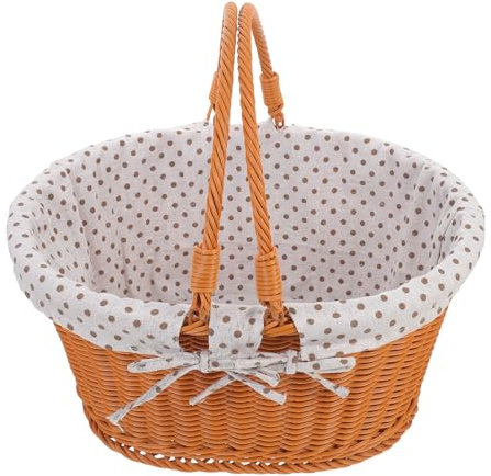 Happyyami Imitation Rattan Handgewebter Picknickkorb Multifunktionale Aufbewahrung Für Lebensmittel Obst Und Snacks Ovaler Korb Mit Wellenmuster