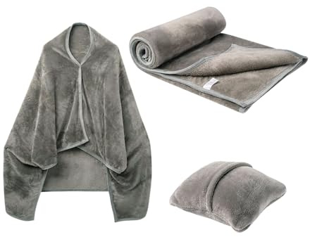 Genérico Avión de la Manta de Viaje - Combo de Manta de Almohada de avión de Viaje Ligero | Poncho para Adultos portátil, Manta de avión de Franela Suave para Viajar