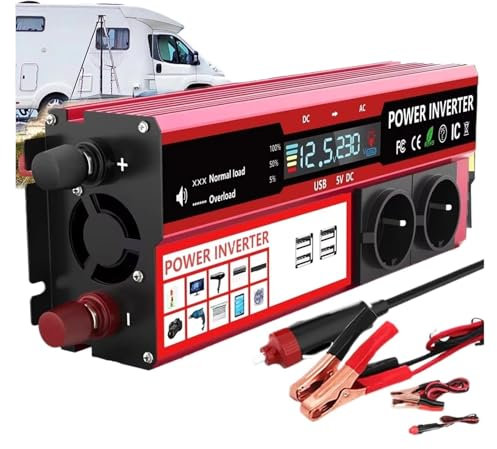 Convertisseur Tension Onduleur 4000 W DC 12 V vers AC 220 V 230 V Transformateur avec 4 Prises USB UE Et Affichage LED pour Voyages Et Camping Pur Sinus