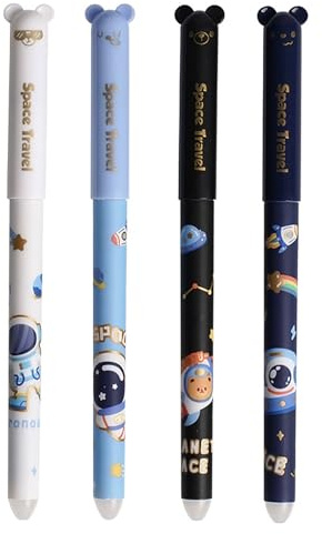 Generisch 4 Stück Radierbare Gelstifte, Süßes Cartoon Radierstift-Set Mit Radiergummi Ohne Blatt Zu Verbrauchen, 0,5mm Spitze, Schulsachen Für Kinder, Studenten, Schule, Büro (Blau Tinte-A)
