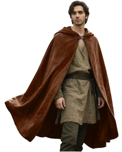 Shyllin Capa Disfraz Halloween, Renaissance Capa con Capucha de Terciopelo, Capa con Capucha Medieval Hombre Mujer, Disfraz Muerte Vampiro Capa Hobbit, Disfraz de Halloween Carnaval Cosplay (Marrón)