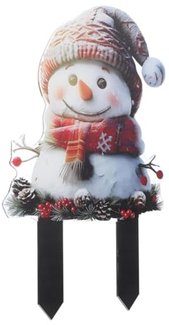 Kisangel Weihnachts Schneemann Gartenstecker, Acryl Wetterfeste Weihnachtsdeko für Blumen und Pflanzgefäße Vielseitig Einsetzbar im Außenbereich Einfache Installation Langlebige