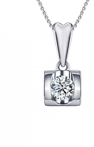 Tolldek Weiß Gold Au 375/585/750 Kette Damen Hochzeit Echtschmuck, Anhänger Damenkette Klassiker mit Moissanit Rundschliff Weiß, 9K/14K/18K Weißgold Halskette Frauen, 40+5