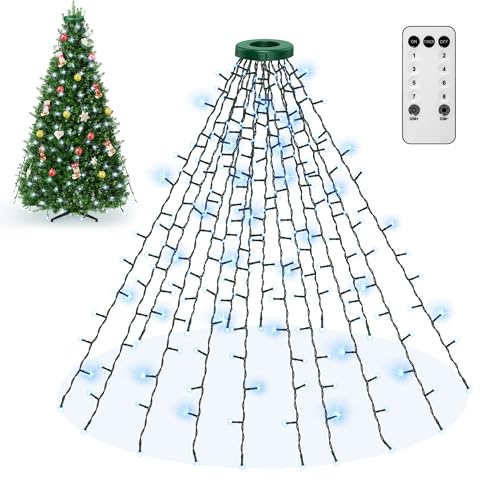 Kedoxi Lichterkette Weihnachtsbaum mit Ring Weiß 400er LED Christbaumbeleuchtung mit 16 Stränge 2m Tannenbaum Lichterketten Weihnachtsbeleuchtung Lichternetz für 110cm-240cm, Weihnachten und Partys