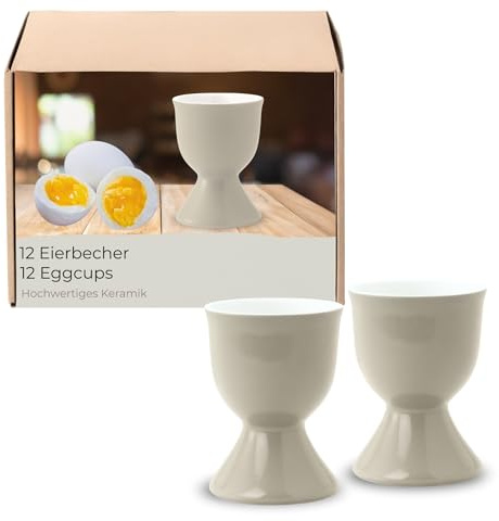 Lot de 12 coquetiers en céramique Taupe - Passent au lave-vaisselle - Pour table de petit-déjeuner