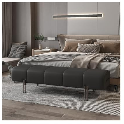 Linmeas-753 Ende der Bettbank Bett-Endhocker, Schlafzimmer-Bett-Vorderhocker, Bettcouch, Leder, minimalistisch, Garderoben-Sofa-Hocker, Softpack-Schuh, Lange Bank(Schwarz)