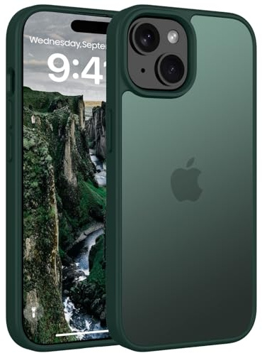 Andwing Matt Hülle für iPhone 15 6,1 Zoll Grün | Militärstandard FallSchutz Handyhülle,Mattierte Durchscheinende Rückseite Schutzhülle,Anti-Fingerabdruck Kratzfest Haltbar