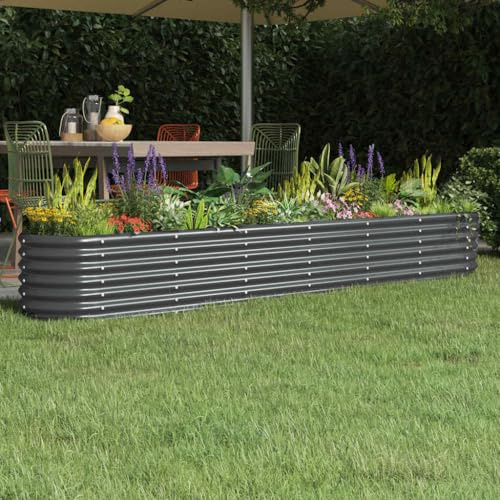 Fioriera Rialzata in Acciaio Verniciato a Polvere, con Struttura Rinforzata, Cassoni per Orto Rialzato, Aiuola Rialzata da Esterno, per Giardino, Balcone e Terrazzo, Colore Antracite, 260.40.36 cm
