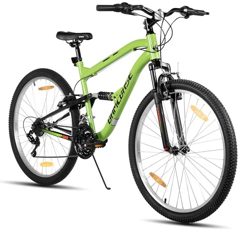 HILAND 26 Zoll Mountainbike für Erwachsene, 18-Gang Mountainbike mit Scheibenbremse, Vollfederung, MTB Fahrrad für Damen und Herren, Grün