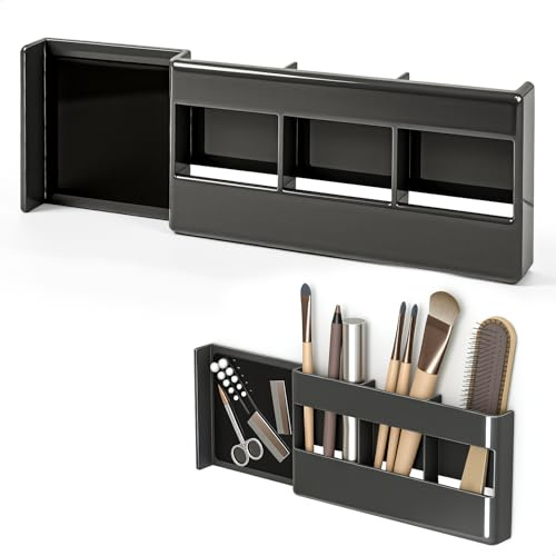 Organizador de pinceles de maquillaje, soporte de pared para pinceles de maquillaje, organizador de 1,8 cm estrecho para lápices de cejas, cortapelos de nariz, vanidad, armario de espejo, armario de