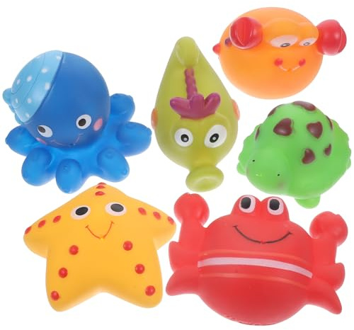 Hohopeti Lot de 6 Jouets Animaux Marins pour Bébé, Jouets de Bain Flottants Colorés, en Plastique Sûr, pour Jeu Aquatique et Développement Sensoriel, Adaptés aux Tout-Petits Lors du Bain
