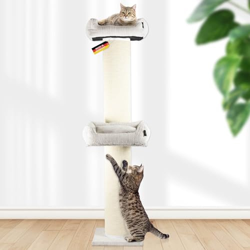 Rohrschneider XXL Kratzbaum Frieda, waschbarer Cord (beige, Gr. 2) | Tauschbare Kratzmatten, Stabil, Extra breite Säule, Bezug waschbar, Für große, mittlere, kleine Katzen