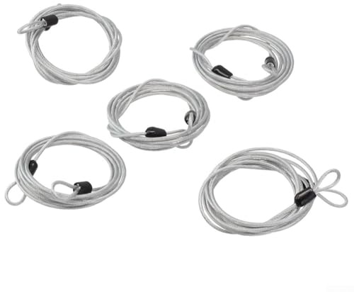 Lot de 5 câbles de verrouillage de sécurité à double boucle pour câble tressé en acier avec couche en PVC pour outils de vélo et utilisation en extérieur (argenté)