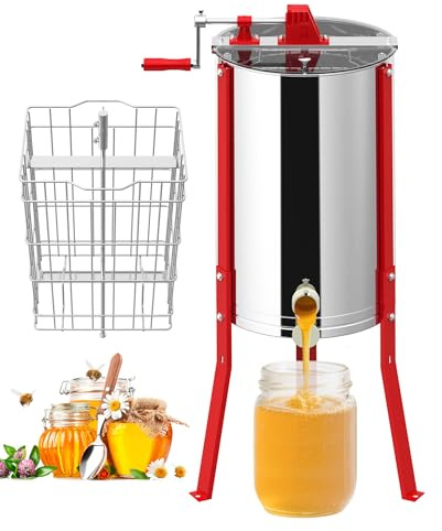 YRHome Extracteur de miel premium, extracteur diagonal manuel, extracteur tangentiel en acier inoxydable pour 2 cadres, avec couvercle, réglage hauteur 10 cm, matériel apicole, accessoires apiculteur