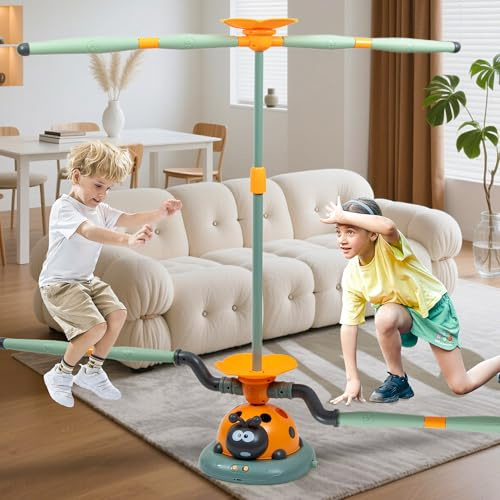 Multi-Functional Game Sports Machine, Kid Ladybug Fitness Machine Toy,Obstacle Course/Stomp Rocket Launch/Ring Toss/Musical Jump Toys with Remote Control, Outdoors Toys for 3-8 Years Boys Girls