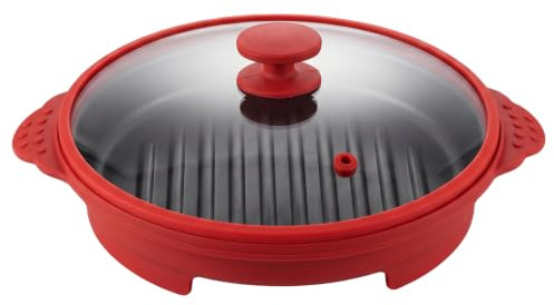 Microwave Grill Pan with Lid, Microwave Bacon Cooker - Food-Grade Silicone, Multi-Ingredient Cooking Tray, Red