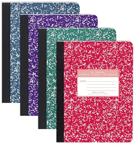 ROARING SPRING Hard Cover Composition Book, Wide Rule, 200 Pages, 4 Pack
