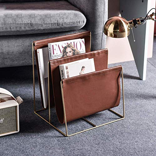 AILZNN Leder-zeitschriftenhalter, Eleganter Organizer Für Metallzeitschriften Für Badezimmer Oder Büros, Bürospeicher Für Bücher, Tablets Und Zeitungen, 35×32×28Cm(14×13×11Zoll)