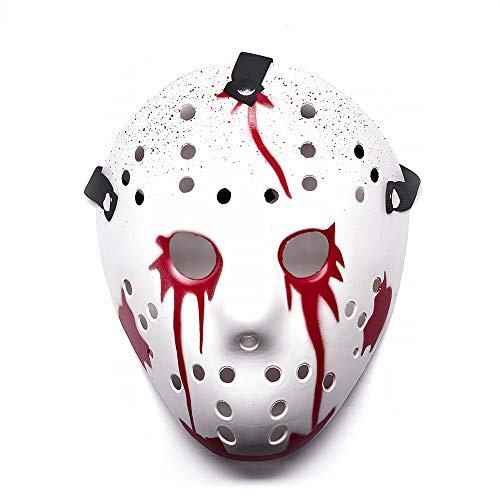 Ultra Blood Red and White Bloodied Erwachsene Maske Halloween Killer Maske Hockey Maske Festival Hacker Masken Kostüm Kostüm vS Cosplay Horror Herren Damen Halloween Scary Gesichtsmaske Erwachsene