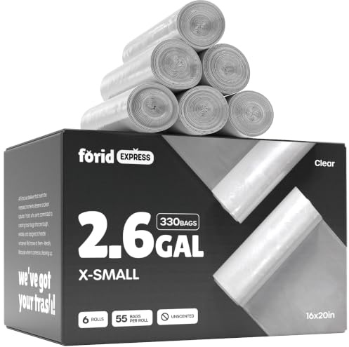 Small Clear Trash Bags FORID 2.6 Gallon Garbage Bags Wastebasket Bin Liners 330 Count Plastic Trash Bags for Bathroom Bedroom Office Garbage Can 10 Liters