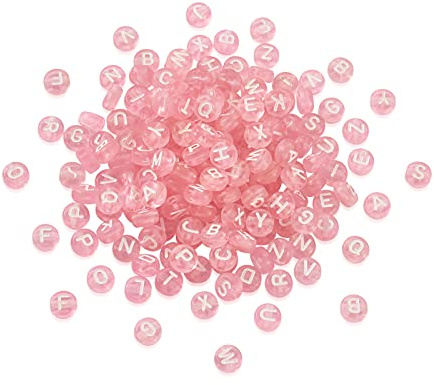 Cheriswelry Transparente Acryl-Alphabet-Perlen, 7 mm, rosa, flache runde Scheibe, A-Z, Buchstaben-Abstandshalter, Charms für Schmuck-Armbandherstellung, 350 Stück