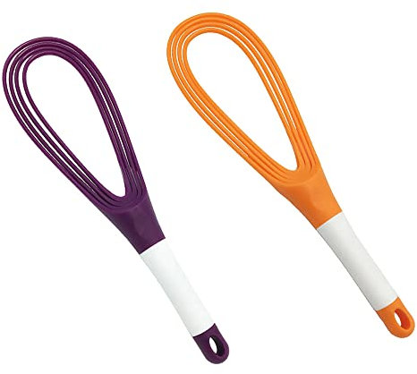 Frusta a spirale da cucina, in plastica, 29 cm, con filo spesso, frusta per uova, frusta e frusta, antiaderente, per cucinare miscelazione, frusta, viola+arancione
