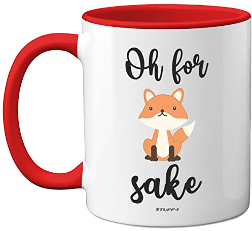 Stuff4 Oh for Fox Sake Mug, Funny Funny Gifts for Friends | 11oz Ceramic Dishwasher Safe Premium Red Handle Mugs Fox Gifts, Cute Women and Men