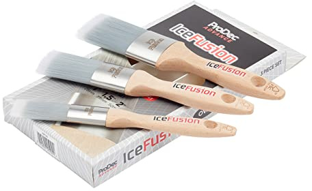 Juego de brochas sintéticas ProDec Advance de 3 Piezas Ice Fusion Oval Trade para Pintar con Pinturas de emulsión, Brillantes y satinadas Ideal para zócalos, Superficies Curvas