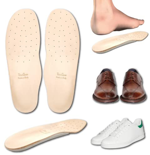 Semelles orthopédiques en cuir véritable avec support de voûte plantaire et rehausseur talon en latex - Semelle en cuir anti-odeur anti-transpiration, pieds plats, fasciite plantaire (36 EU)