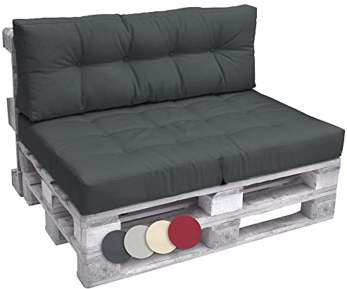 Beautissu Set Palettenkissen Outdoor Sitzkissen & Rückenkissen Couch | 120x80cm & 120x40cm Anthrazit für Sofa Europaletten Auflagen Palettensofa Paletten Möbel Palettenmöbel Kissen ECO Elements