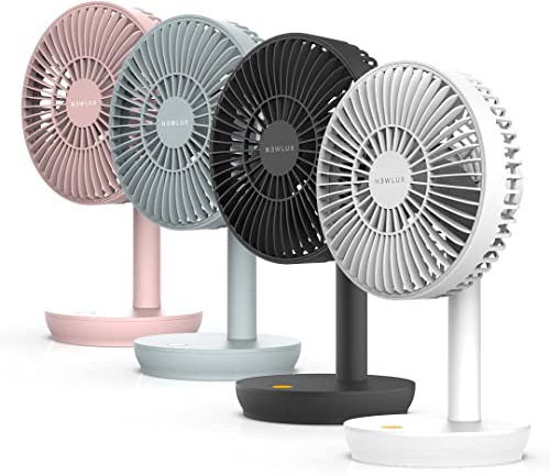 Newlux - Ventilador de Sobremesa USB Windpure Desk W300 con 4 Vel, Cabezal Abatible, Batería Litio hasta 50 min. Ventilador Silencioso (menos de 30dB) para Oficina, Casa o Camping (Blanco)